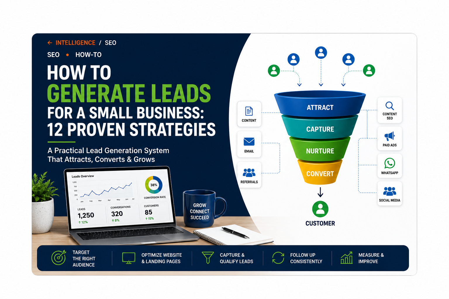 Small business lead generation strategy showing how businesses attract, capture, and convert potential customers